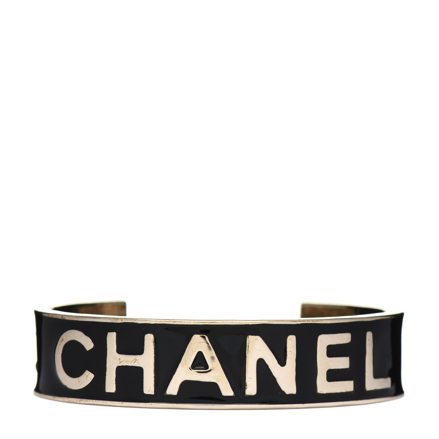 Metal Enamel Chanel Logo Cuff Bracelet M Black
