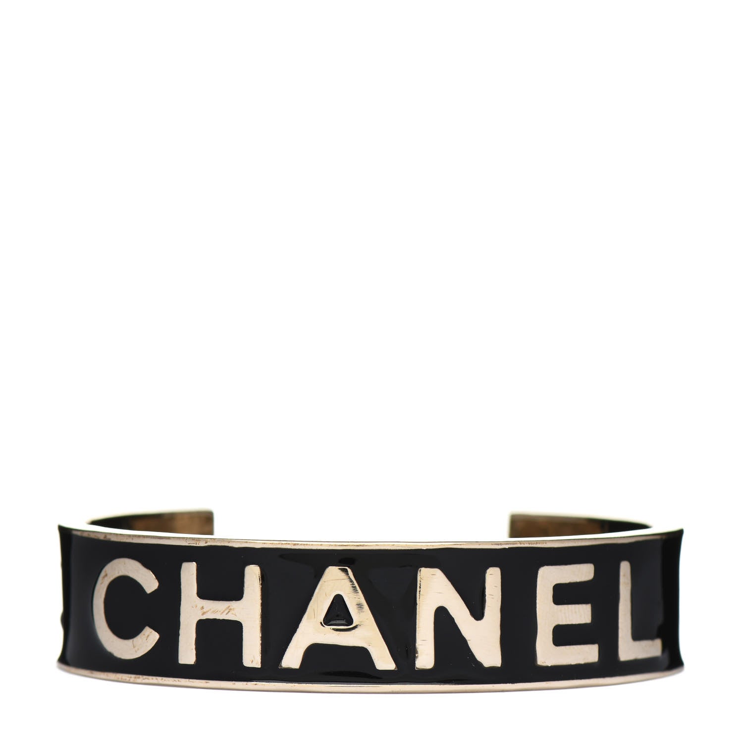 Chanel Metal Enamel Chanel Logo Cuff Bracelet M Black 1 of 4