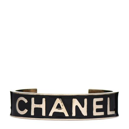 Chanel Metal Enamel Chanel Logo Cuff Bracelet M Black 1 of 4