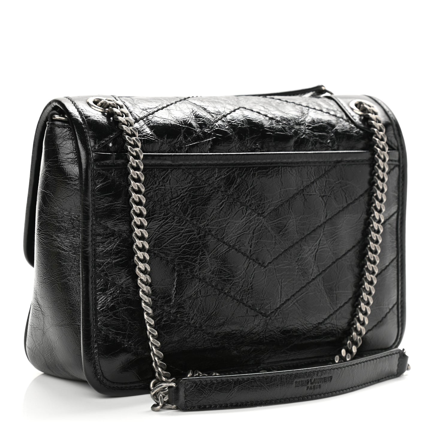 Crinkled Lambskin Matelasse Monogram Baby Niki Chain Satchel Black