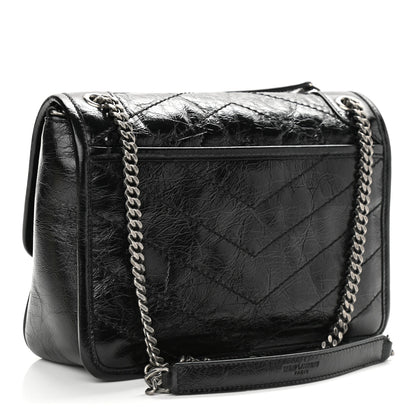 Saint Laurent Crinkled Lambskin Matelasse Monogram Baby Niki Chain Satchel Black 3 of 12