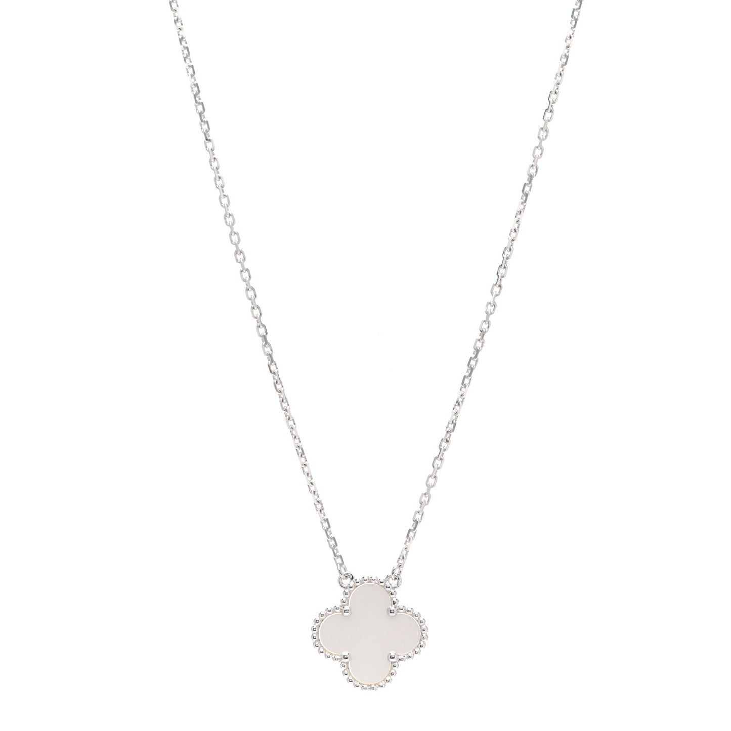 18K White Gold Mother of Pearl Vintage Alhambra Pendant Necklace