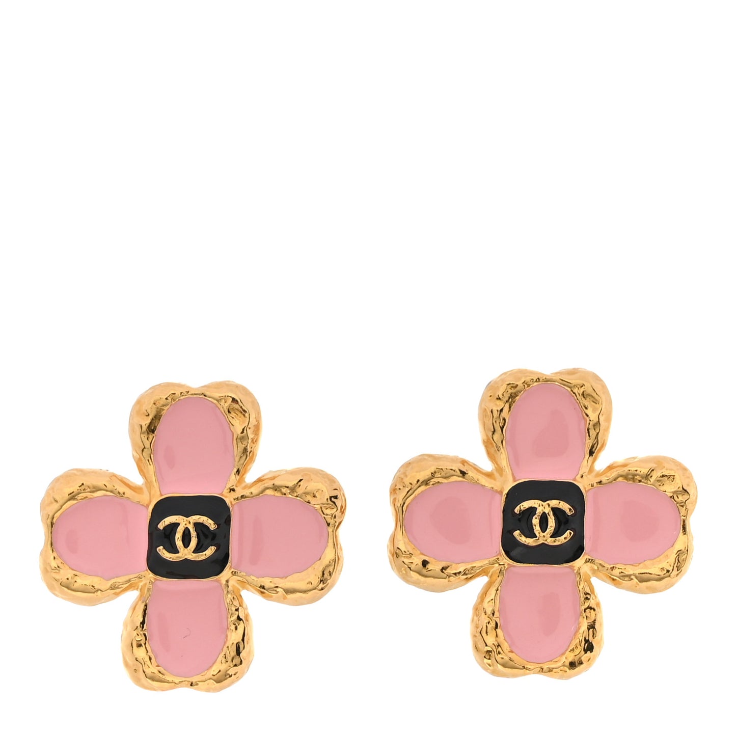 Resin Metal Glass CC Clover Earrings Gold Black Pink