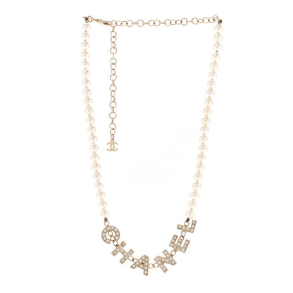 Chanel Pearl Crystal CC Logo Short Necklace Gold 3 of 5