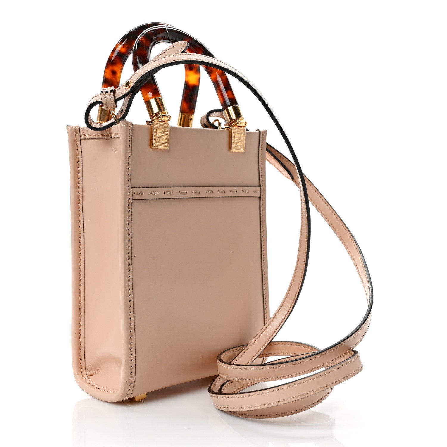 Fendi Vitello King Plexiglass Logo Embossed Mini Fendi Sunshine Shopper Tote Light Rose 3 of 9