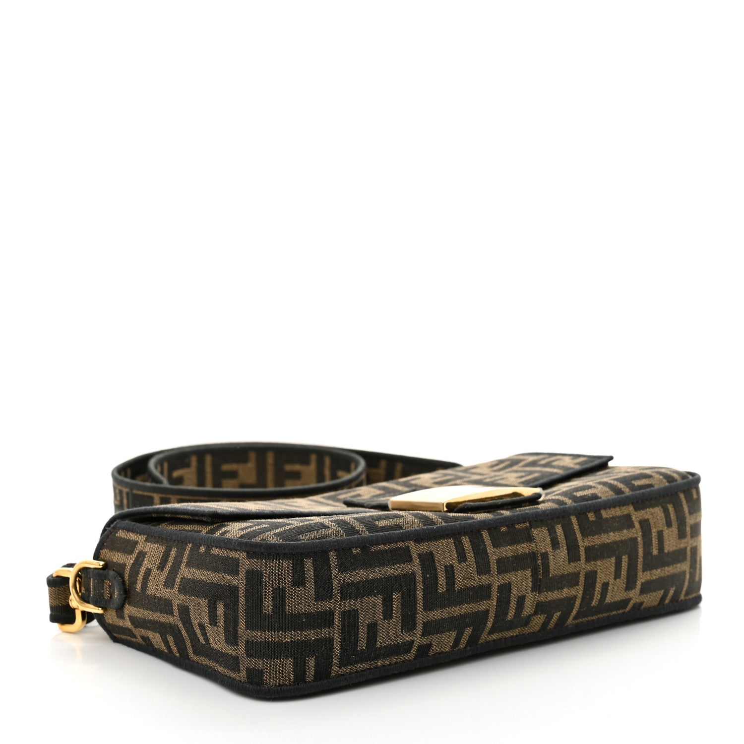 Fendi Fabric Jacquard FF 1974 Medium Baguette Tobacco Moro Black 4 of 11