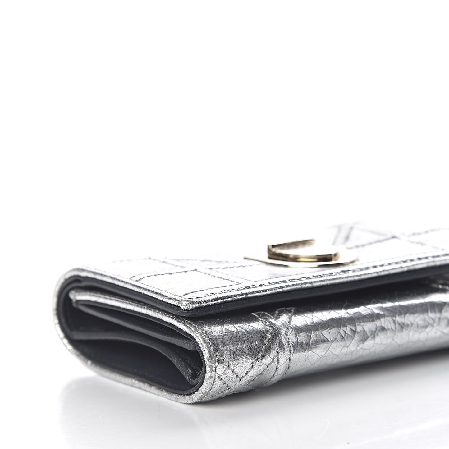 Ceramic Effect Deerskin Cannage Diorama Elancee Wallet Silver