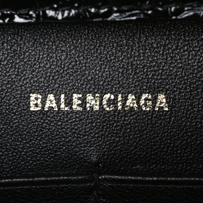 Balenciaga Shiny Calfskin Crocodile Embossed Hourglass Chain Bag Black 5 of 10