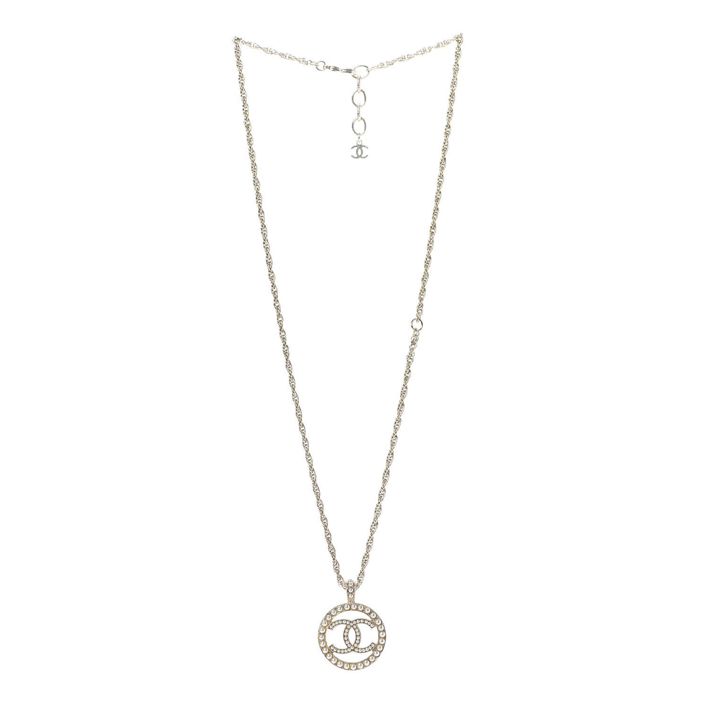 Pearl CC Round Pendant Necklace Gold