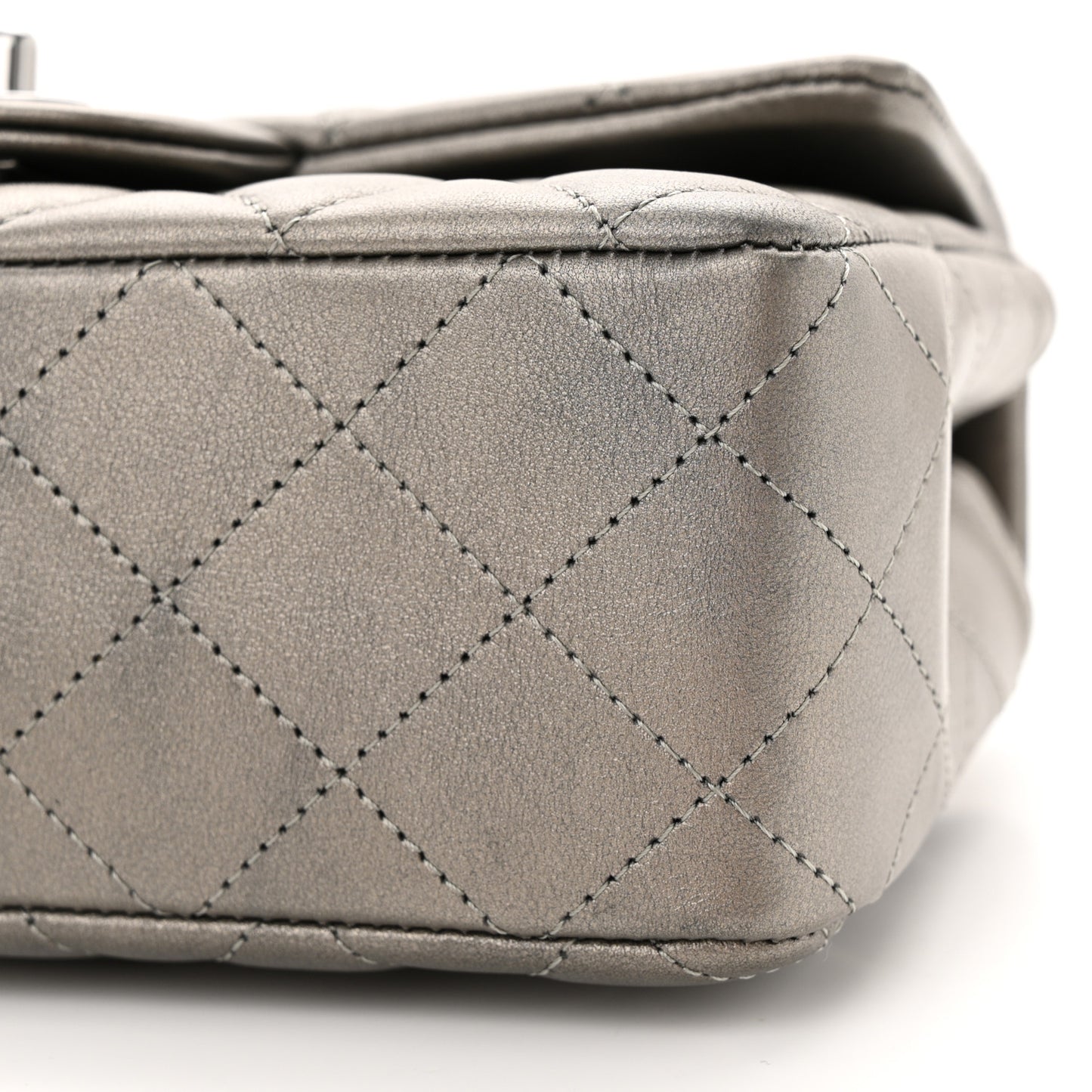 Metallic Lambskin Quilted Mini Rectangular Flap Dark Grey