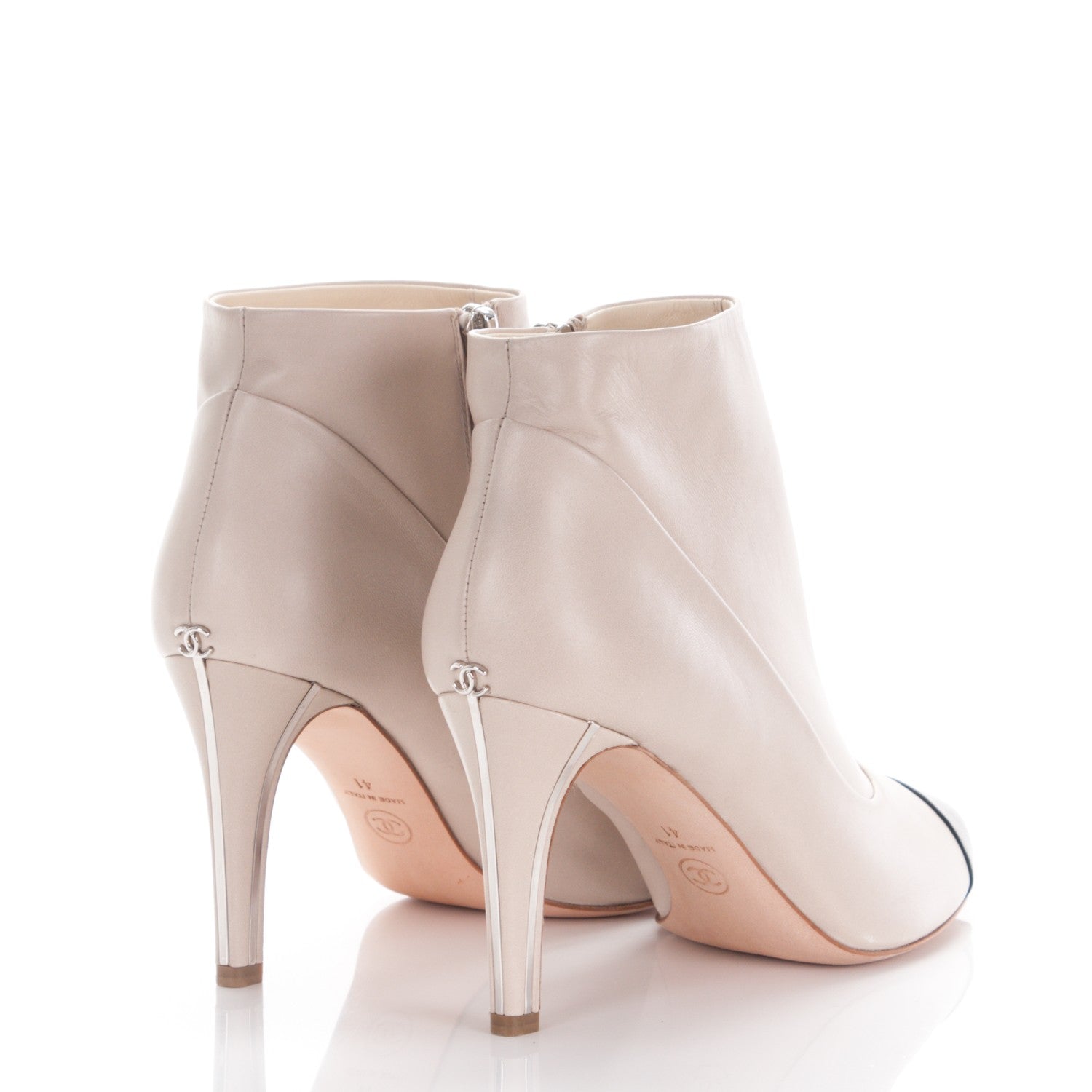 Chanel Lambskin Cap Toe CC Ankle Boots 41 Beige Black 4 of 8