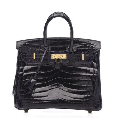 Hermes Shiny Niloticus Crocodile Birkin 25 Bleu Marine Bleu Marine 1 of 30