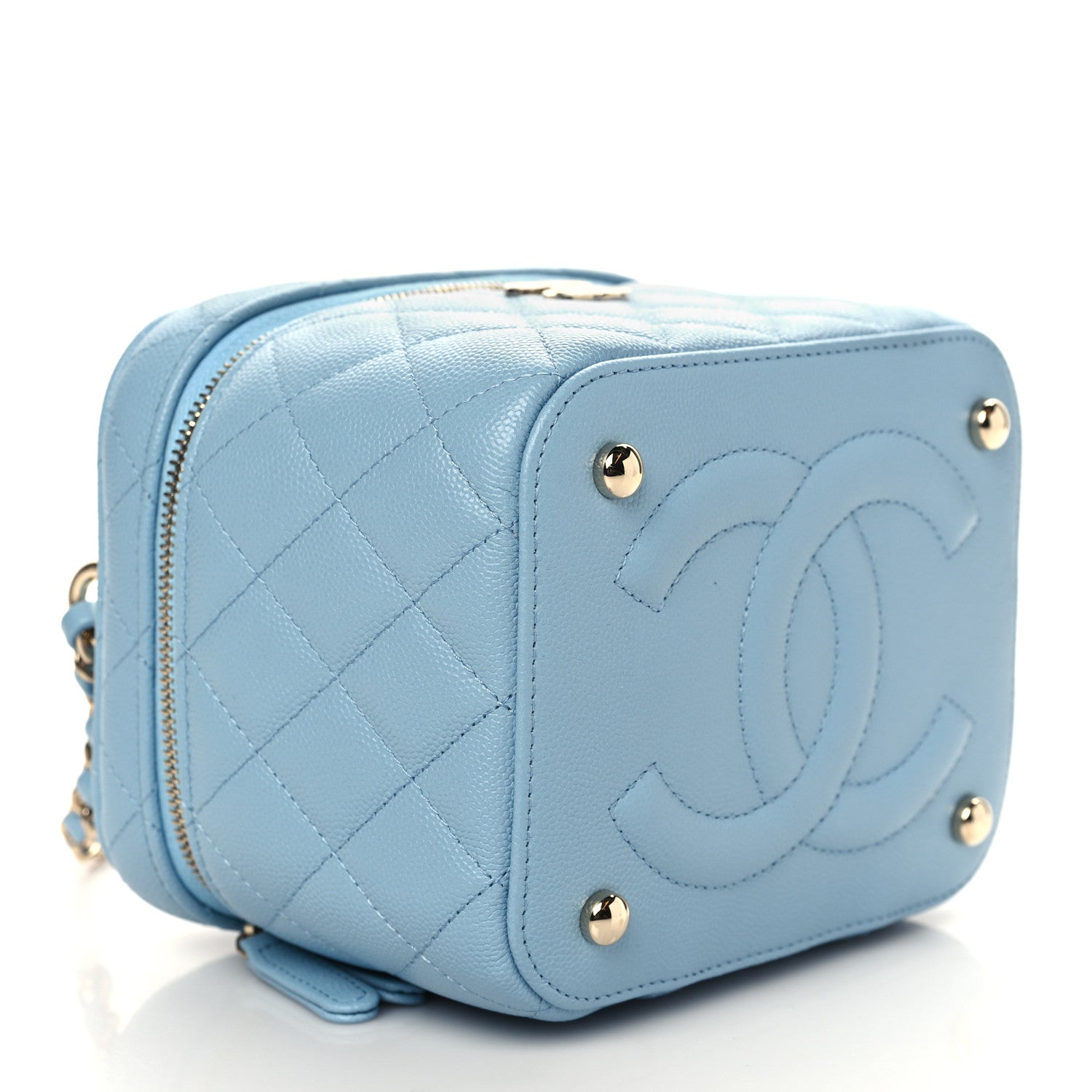 Chanel Caviar Quilted Top Handle Vanity Case With Chain Blue 4 of 10