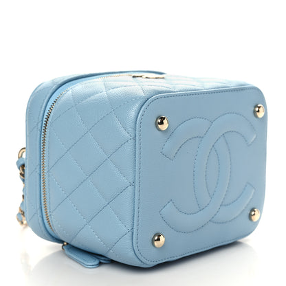 Chanel Caviar Quilted Top Handle Vanity Case With Chain Blue 4 of 10