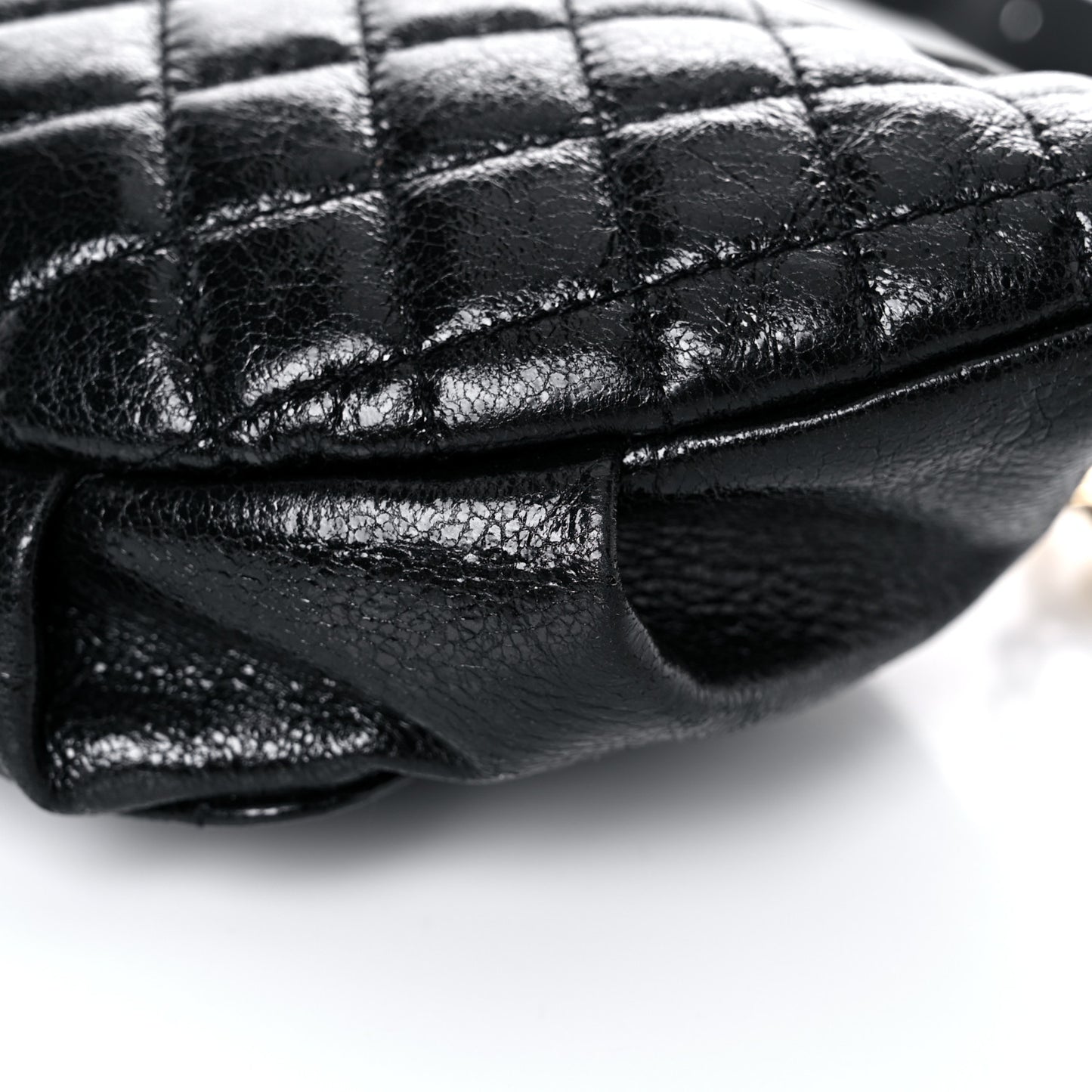 Crumpled Glazed Lambskin Quilted Waist Bag Fanny Pack Black
