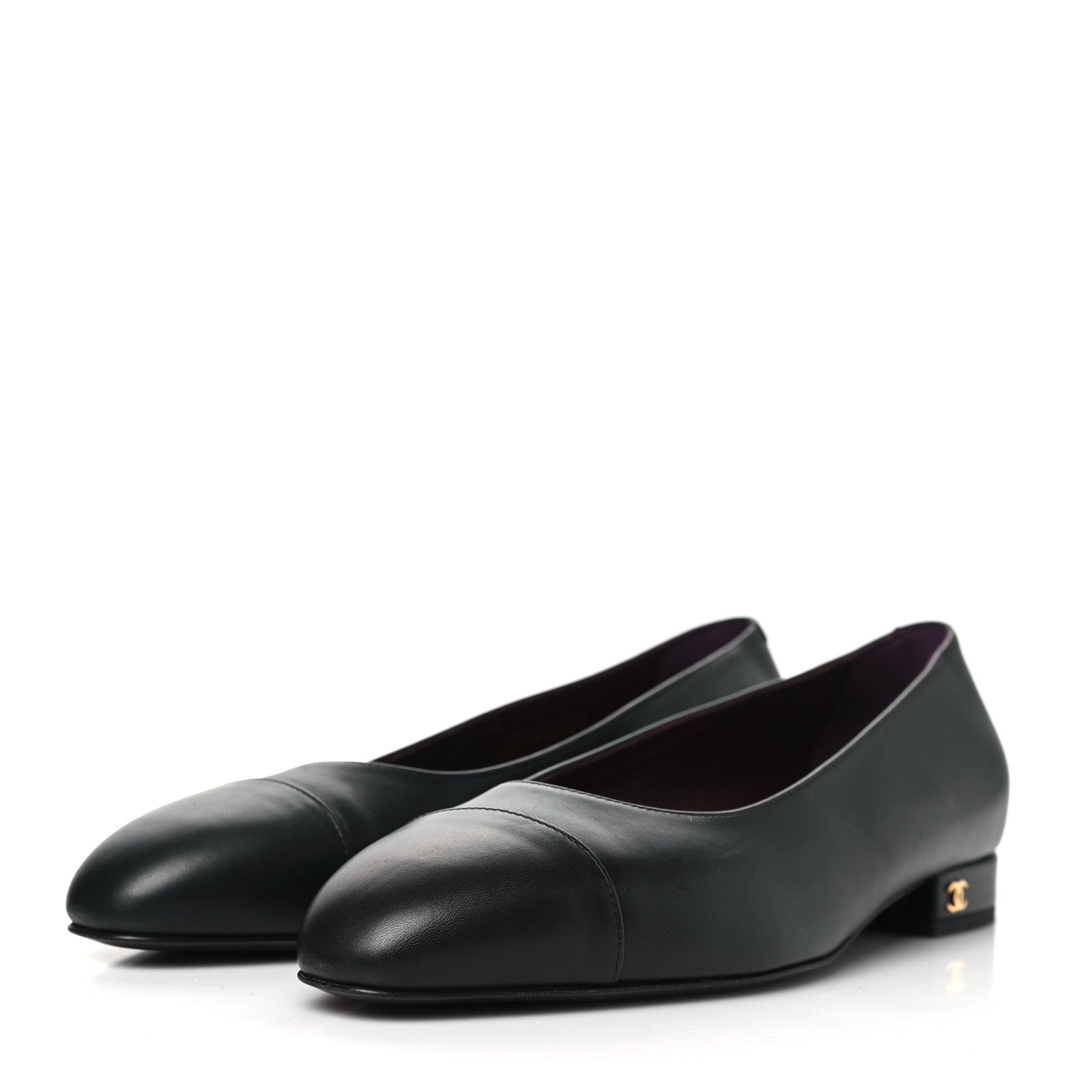 Chanel Lambskin Cap Toe CC Uniform Ballerina Flats 39 Black 3 of 8