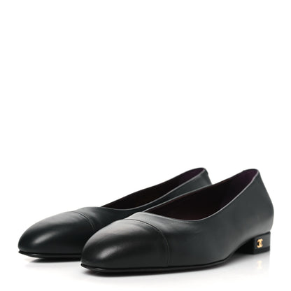 Chanel Lambskin Cap Toe CC Uniform Ballerina Flats 39 Black 3 of 8