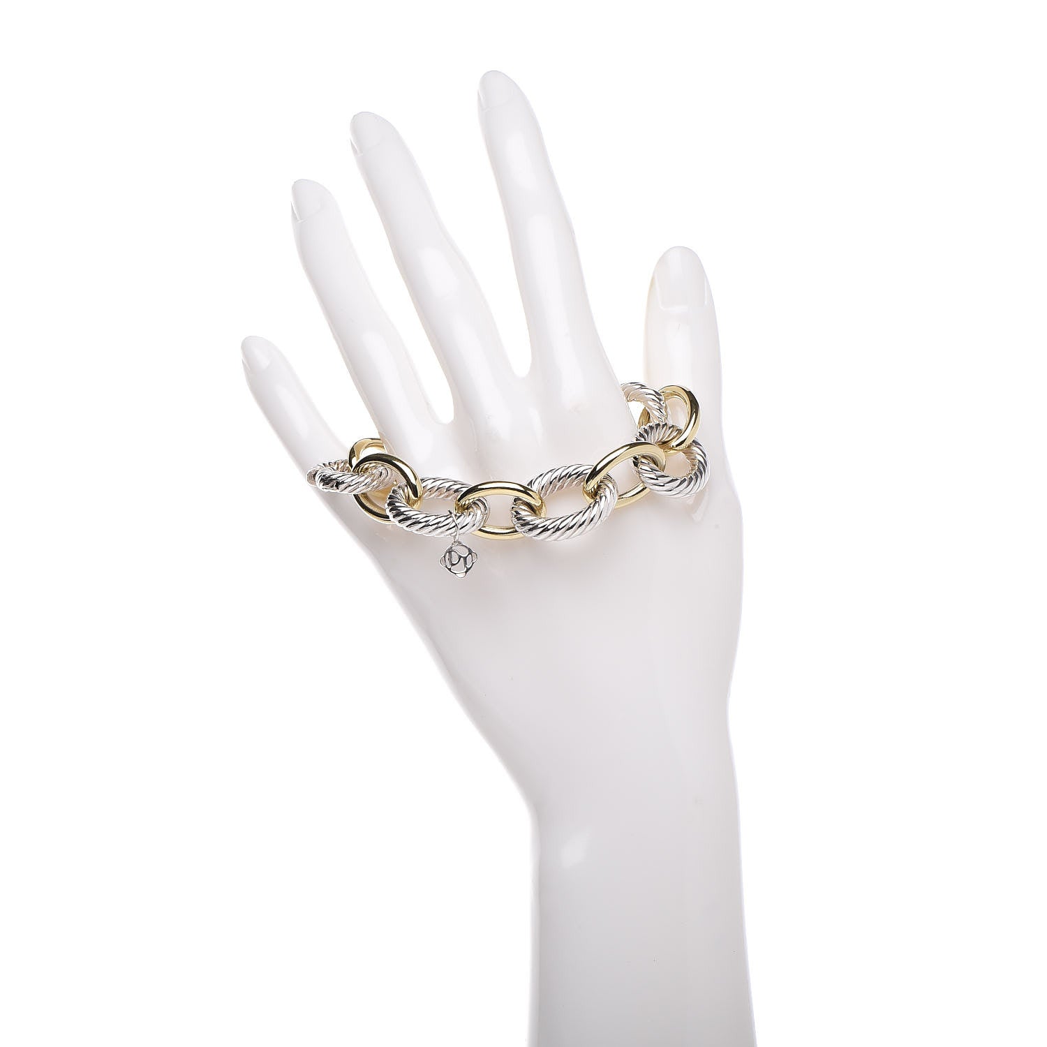 David Yurman Sterling Silver 18K Yellow Gold 17mm Extra Large Oval Link Bracelet 2 of 4