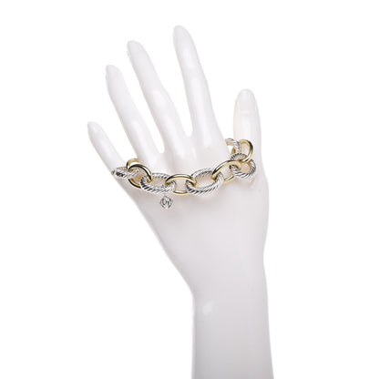 David Yurman Sterling Silver 18K Yellow Gold 17mm Extra Large Oval Link Bracelet 2 of 4