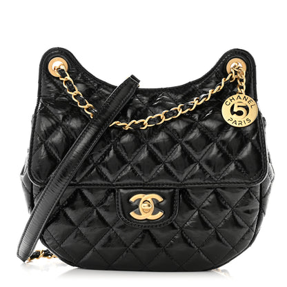 Chanel Shiny Crumpled Calfskin Quilted Small CC Messenger Bag Black 1 of 10