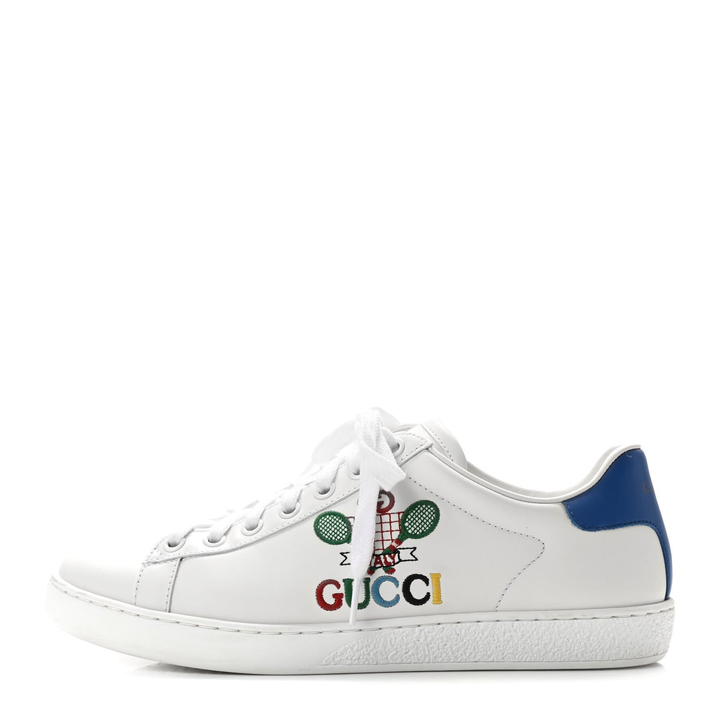 Calfskin Miro Soft Tennis Embroidered Womens Ace Sneakers 37 White Rio Blue