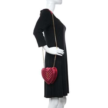 Saint Laurent Metallic Calfskin Matelasse Chevron Monogram Small Love Heart Chain Bag Red 2 of 14