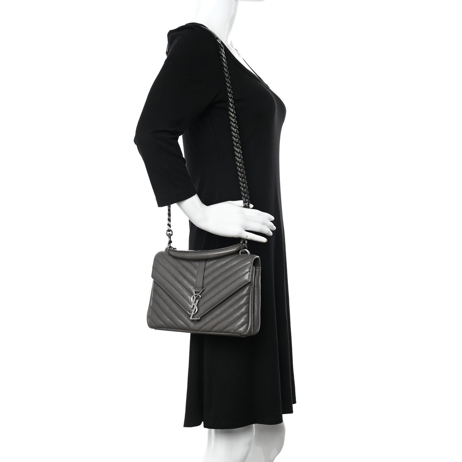 Saint Laurent Sheepskin Matelasse Chevron Monogram Medium College Bag Asphalt 2 of 22