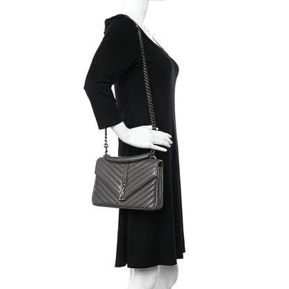 Saint Laurent Sheepskin Matelasse Chevron Monogram Medium College Bag Asphalt 2 of 22