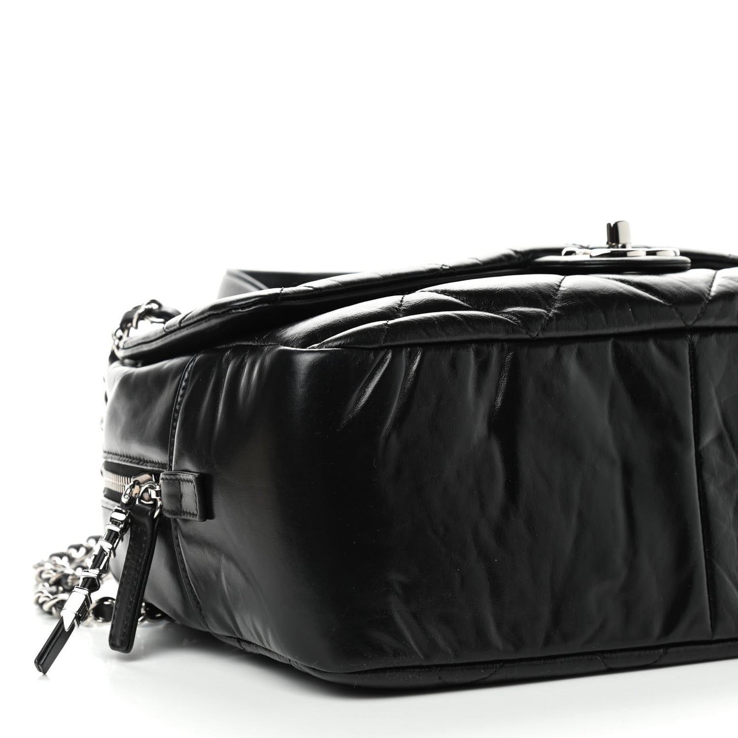 Aged Calfskin Quilted Small Express Bowling Bag Black