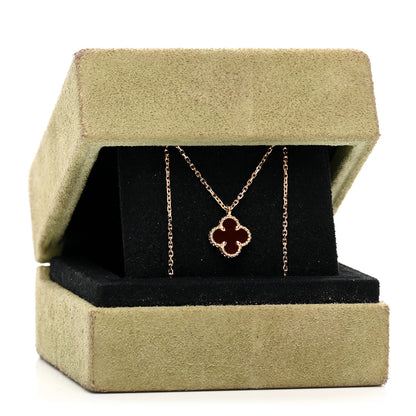 Van Cleef & Arpels 18K Rose Gold Carnelian Sweet Alhambra Pendant Necklace 5 of 5