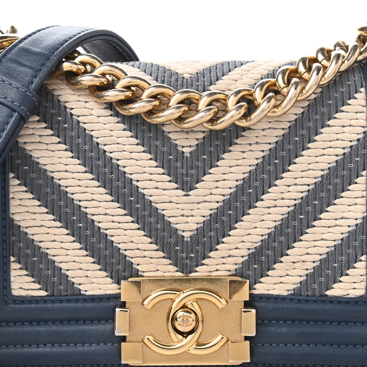 Fabric Chevron Braided Small Boy Flap Blue Ivory