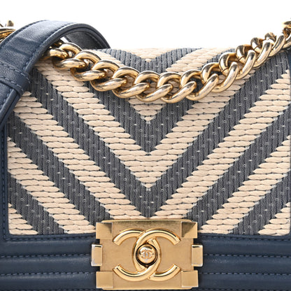 Chanel Fabric Chevron Braided Small Boy Flap Blue Ivory 10 of 10