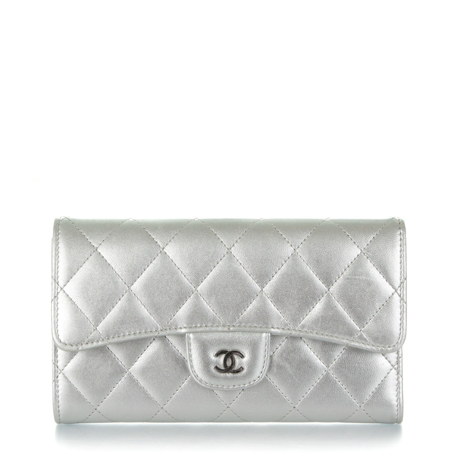 Chanel Metallic Lambskin Quilted Large Flap Wallet Silver 1 of 13