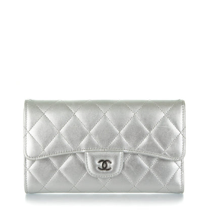 Chanel Metallic Lambskin Quilted Large Flap Wallet Silver 1 of 13