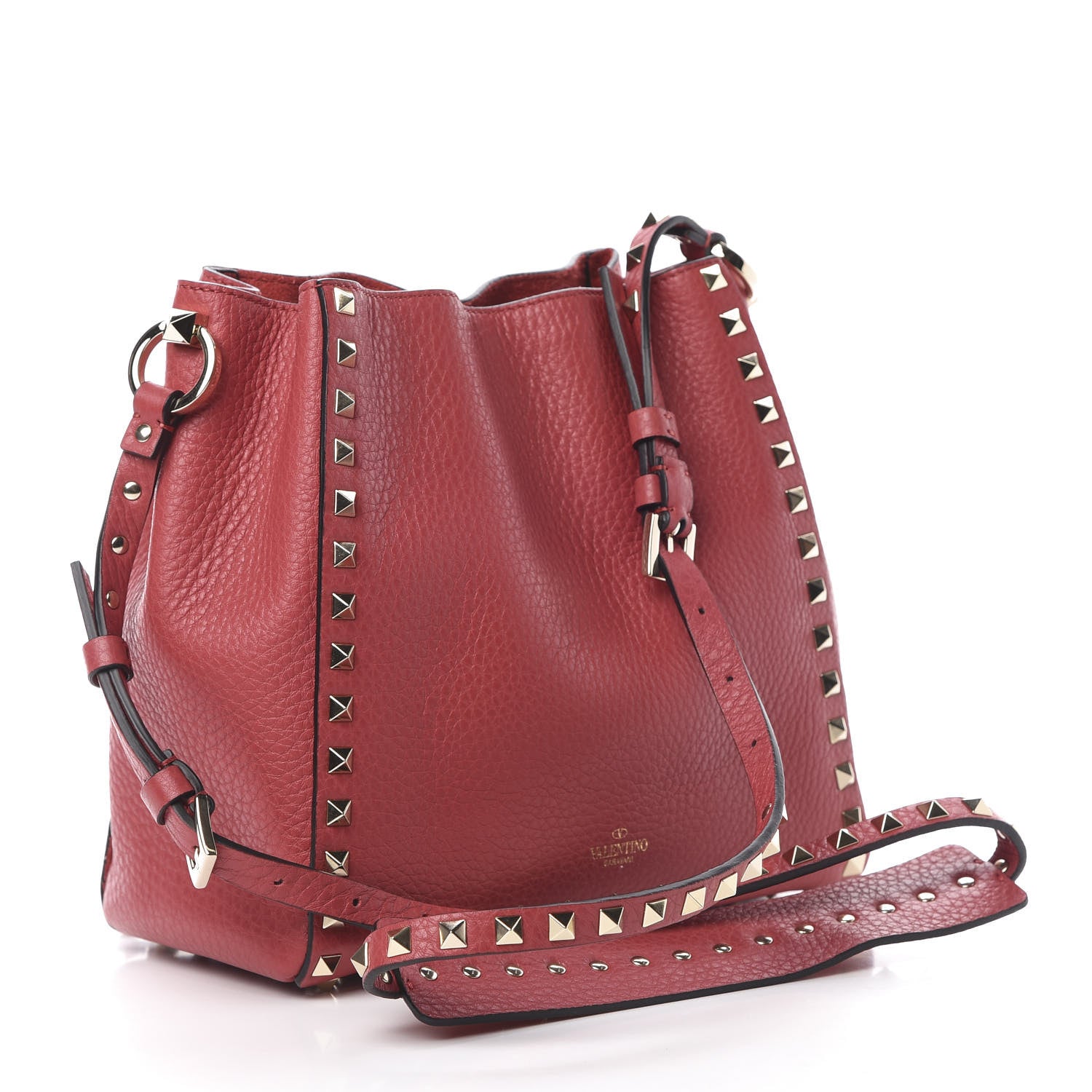 Valentino Garavani Grained Calfskin Rockstud Bucket Bag Red 3 of 9