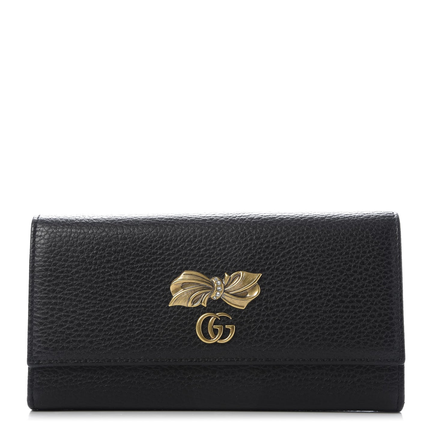 Calfskin Crystal Bow Continental Wallet Black