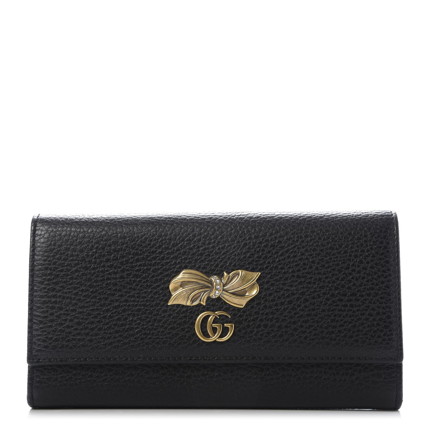 Gucci Calfskin Crystal Bow Continental Wallet Black 1 of 6