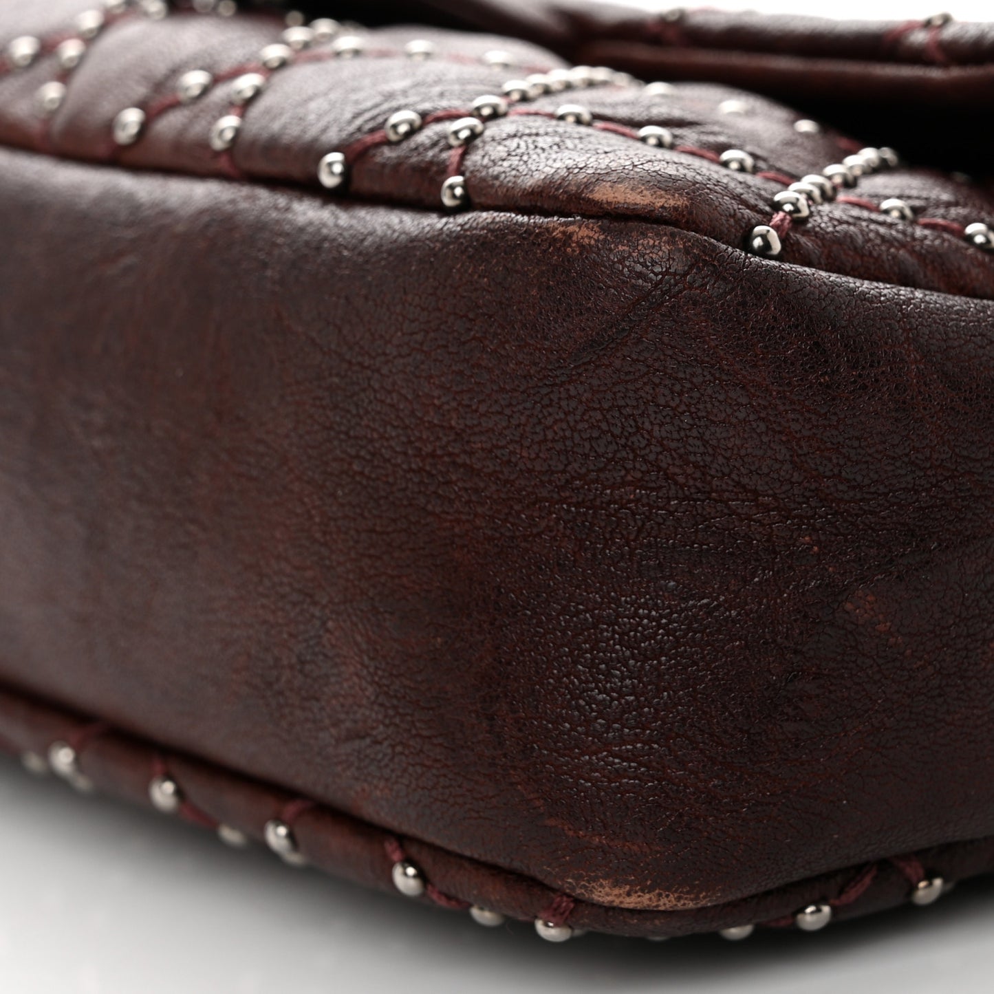 Washed Lambskin Studded Metal Beauty Flap Burgundy