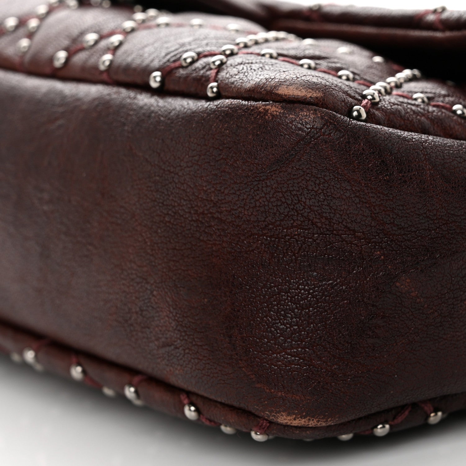 Chanel Washed Lambskin Studded Metal Beauty Flap Burgundy 9 of 14