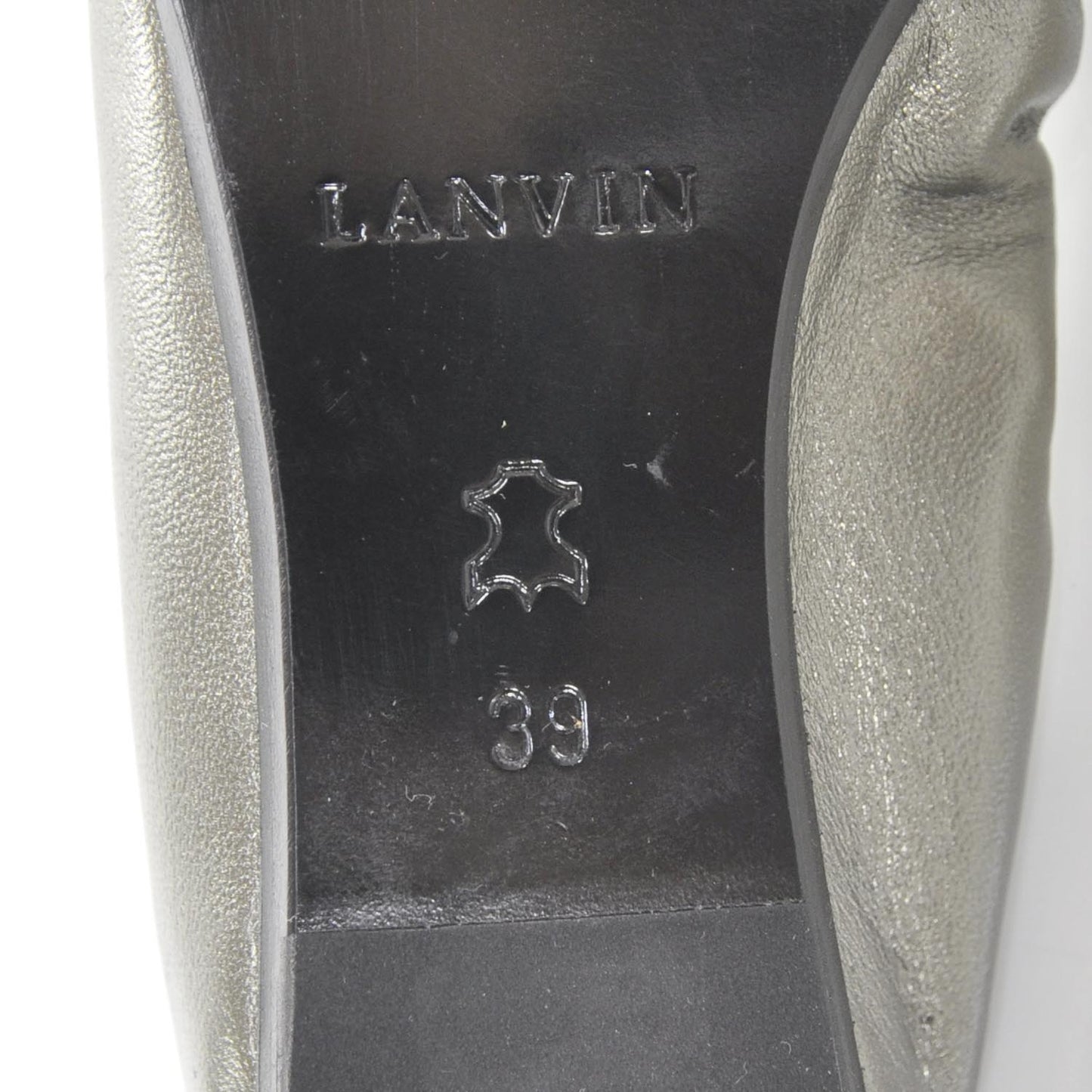 Leather Elastic Ballet Flats 39 Gunmetal Metallic
