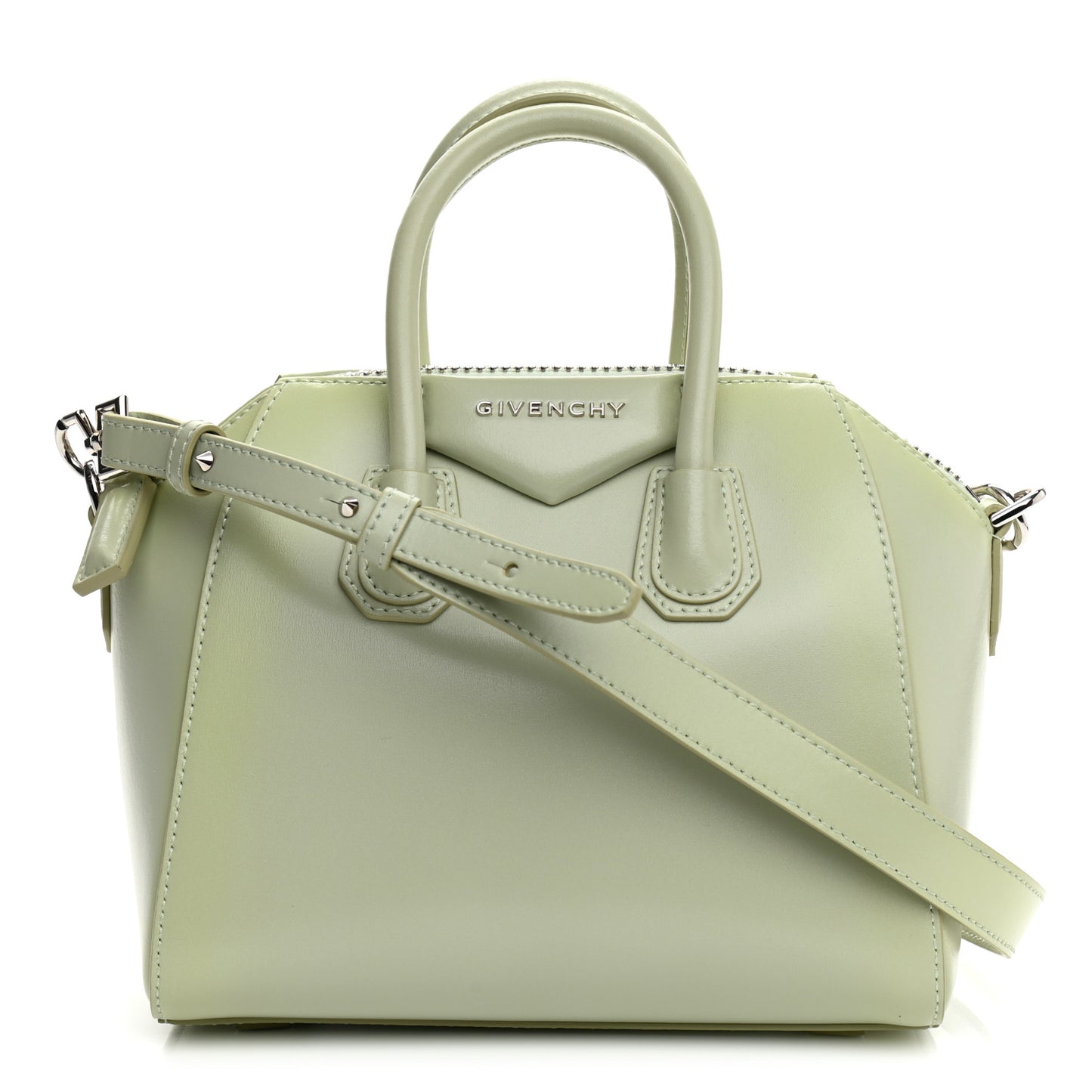 Shiny Lord Calfskin Mini Antigona Aqua Green