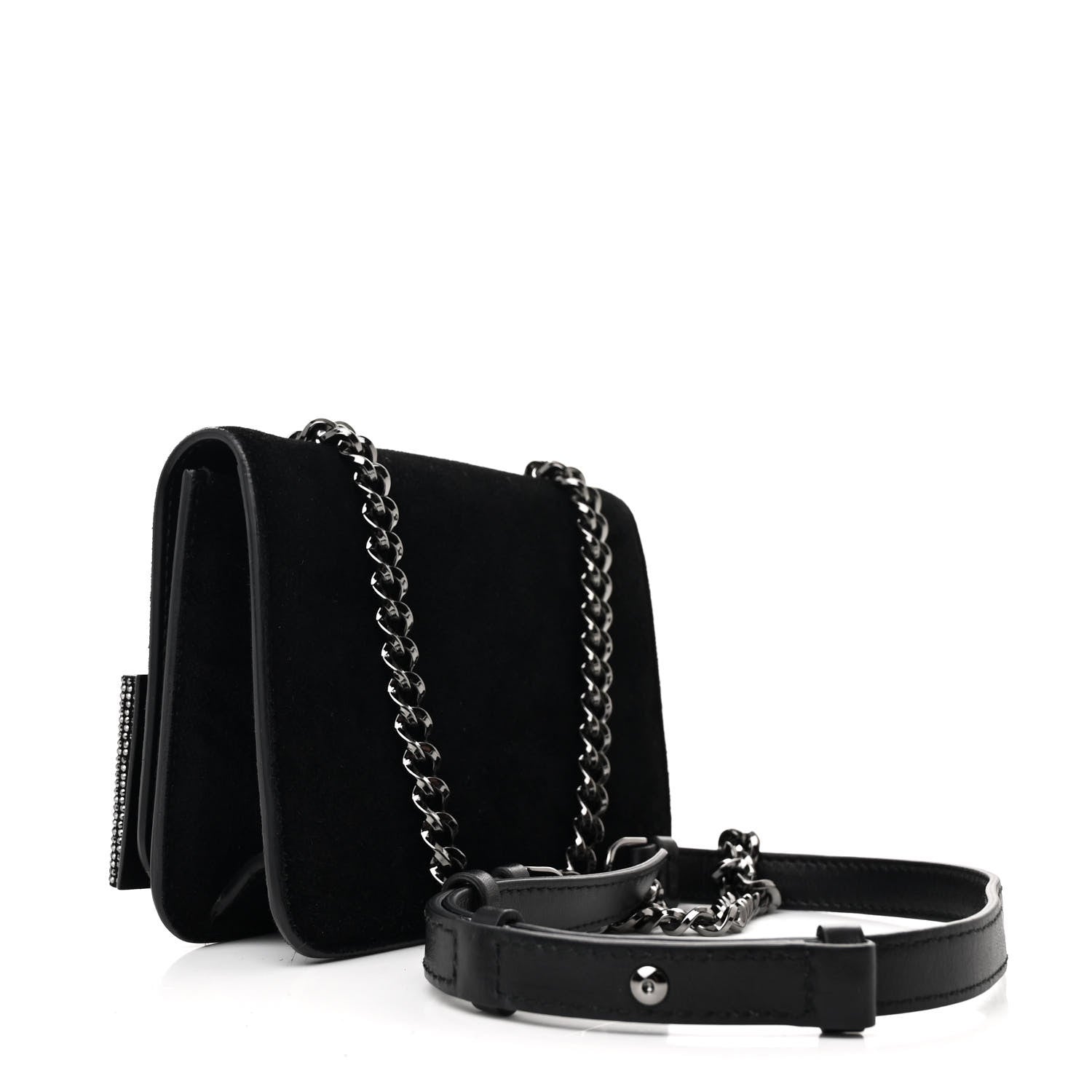 Salvatore Ferragamo Suede Crystal Mini Vara Bow Crossbody Bag Black 3 of 10