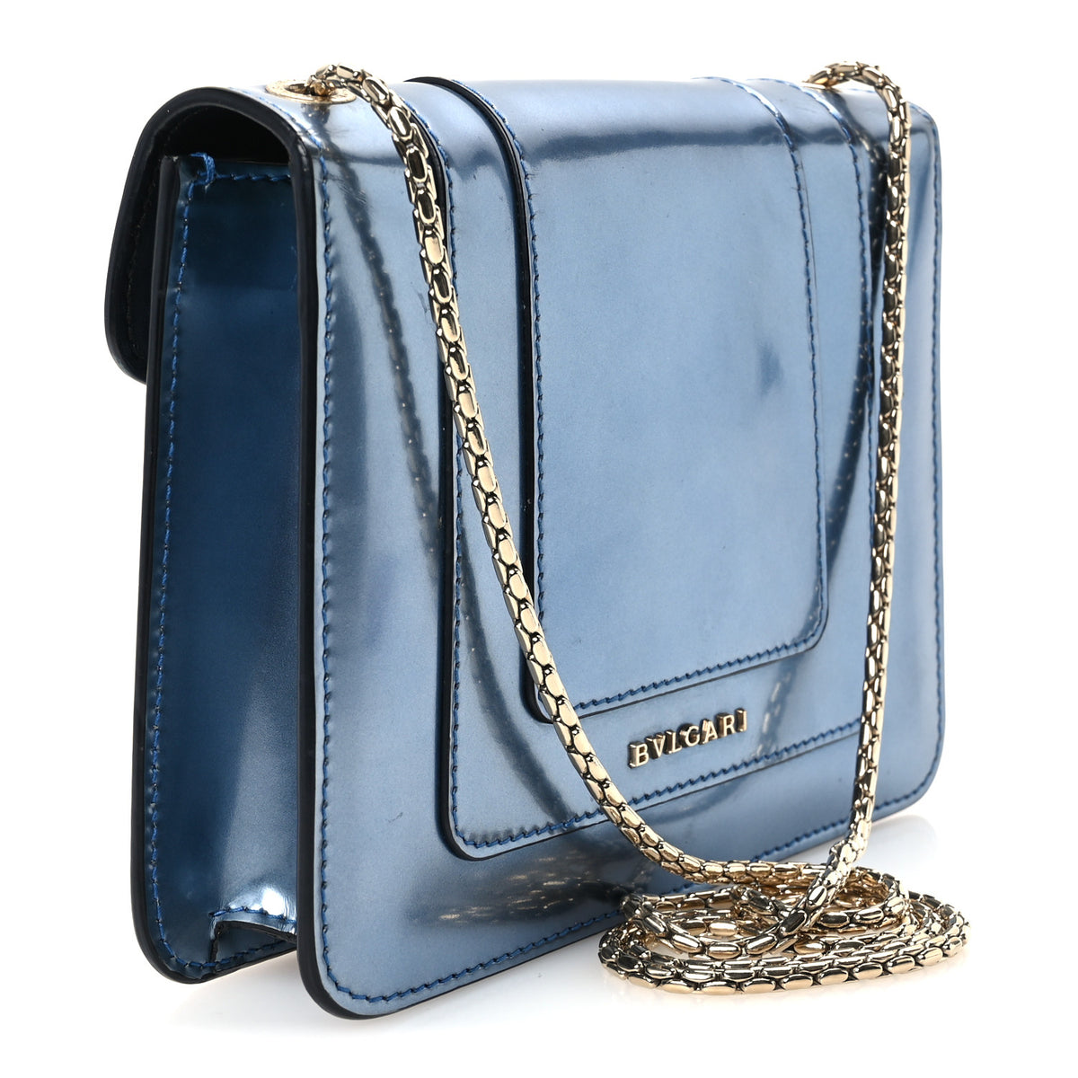 Metallic Calfskin Small Serpenti Forever Snake Strap Crossbody Bag Blue