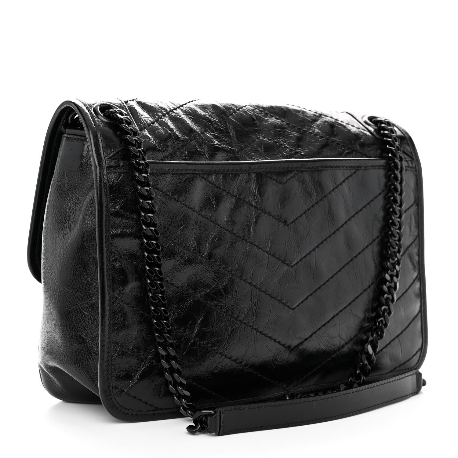 Saint Laurent Crinkled Calfskin Matelasse Monogram Medium Niki Chain Satchel Black 2 of 8