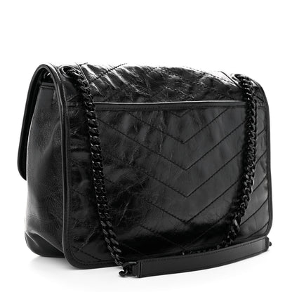 Saint Laurent Crinkled Calfskin Matelasse Monogram Medium Niki Chain Satchel Black 2 of 8