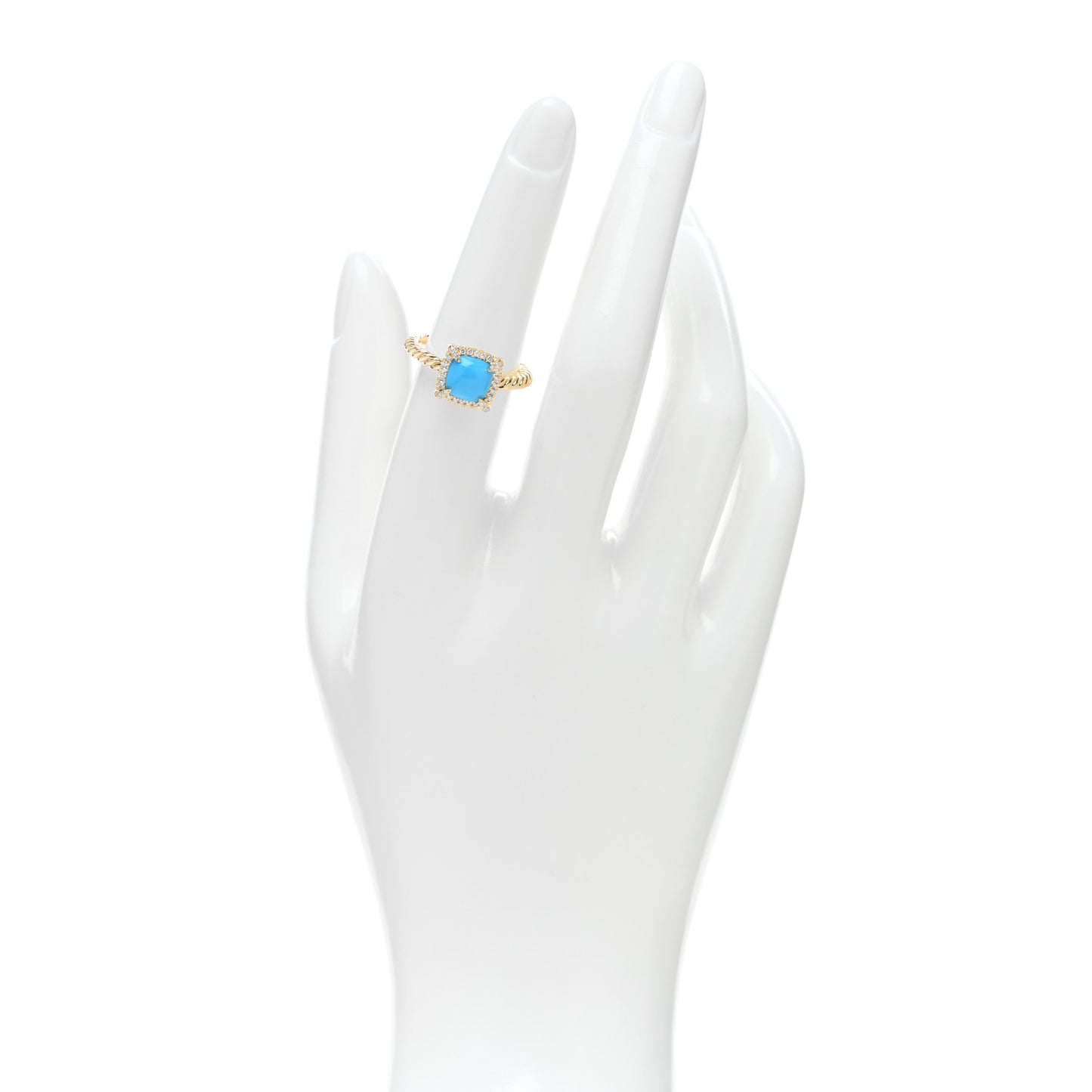 18K Yellow Gold Diamond Turquoise 7mm Petite Chatelaine Pave Bezel Ring 53 6.25
