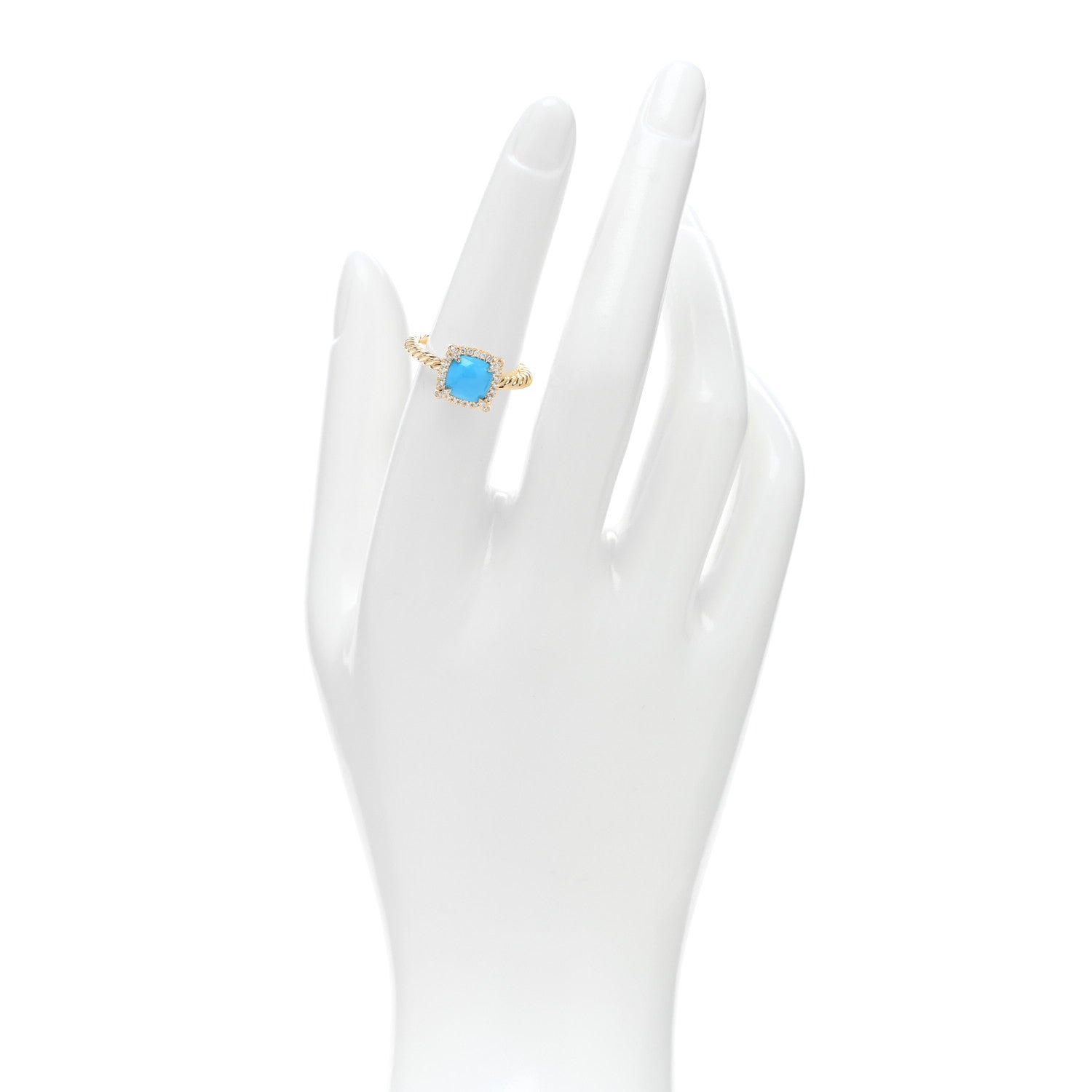 David Yurman 18K Yellow Gold Diamond Turquoise 7mm Petite Chatelaine Pave Bezel Ring 53 6.25 2 of 4