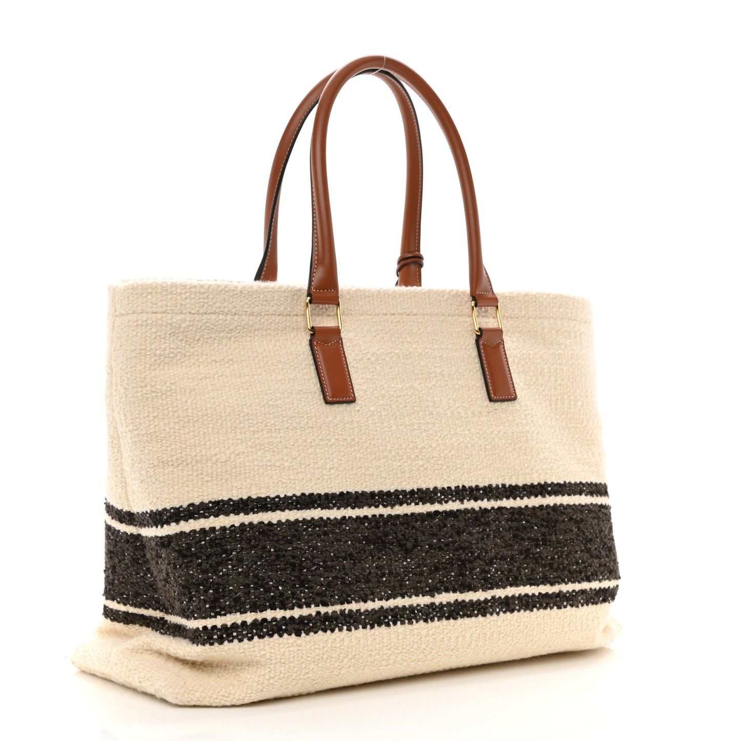Plein Soleil Textile Calfskin Horizontal Cabas Natural Tan Black
