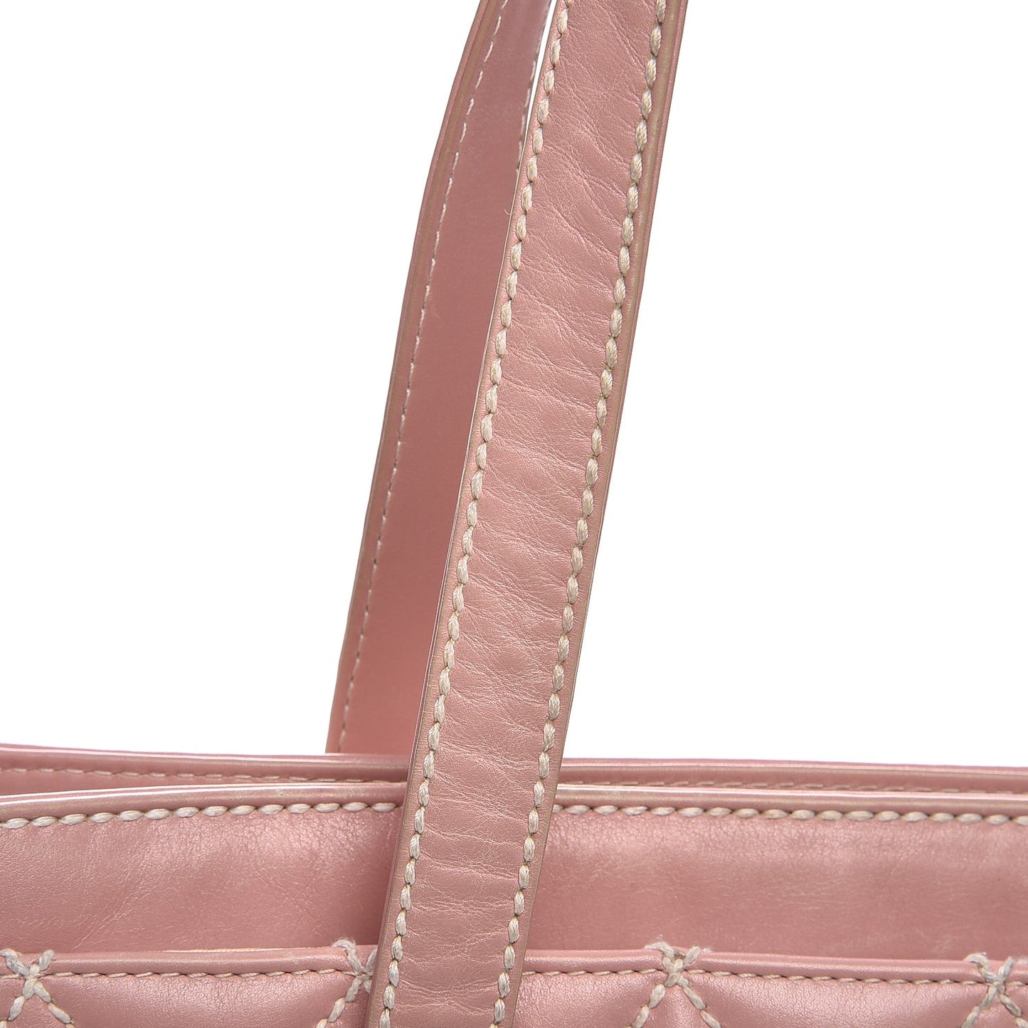 Calfskin Contrast Stitch Surpique Tote Pink
