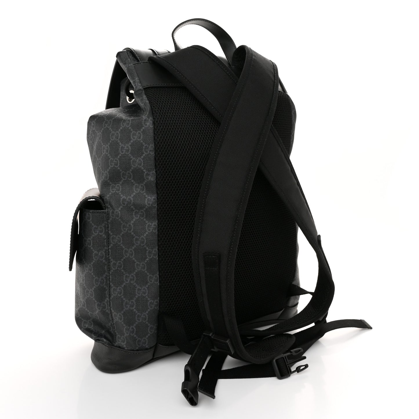 Soft GG Supreme Monogram Calfskin Web Double Buckle Backpack Black